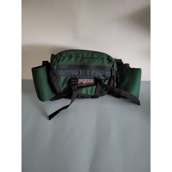 Jansport Fanny Pack Green Waist Hiking Bag With 2 Bottle Holders 2 Compartments - Picture 1 of 7